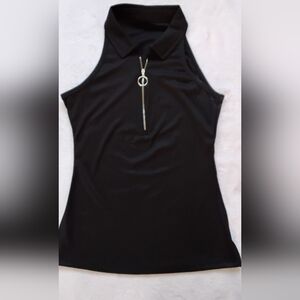 Chic Black Sleeveless Tank Top with Zipper